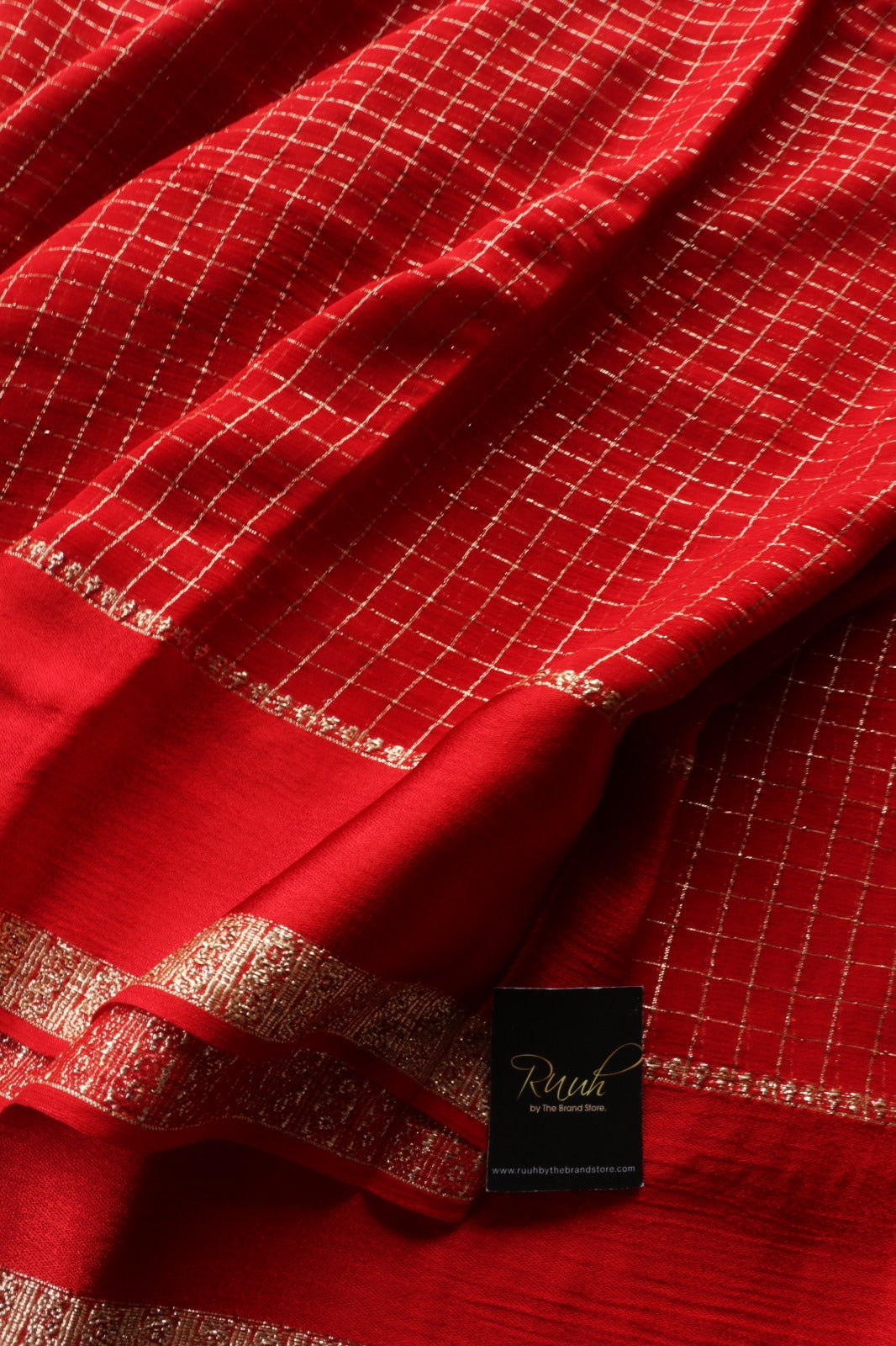 RED VISCOSE CHECK SAREE