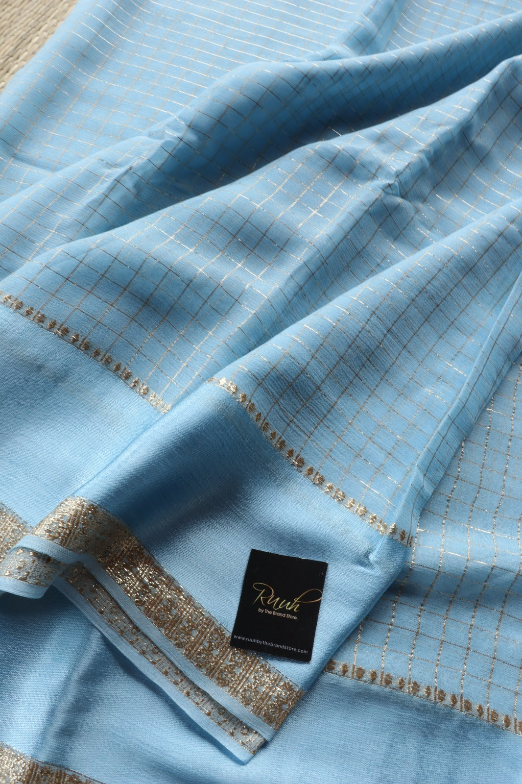 POWDER BLUE VISCOSE CHECK SAREE