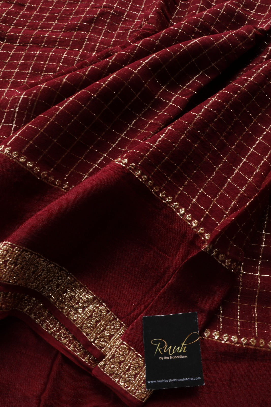 DEEP MAROON VISCOSE CHECK SAREE