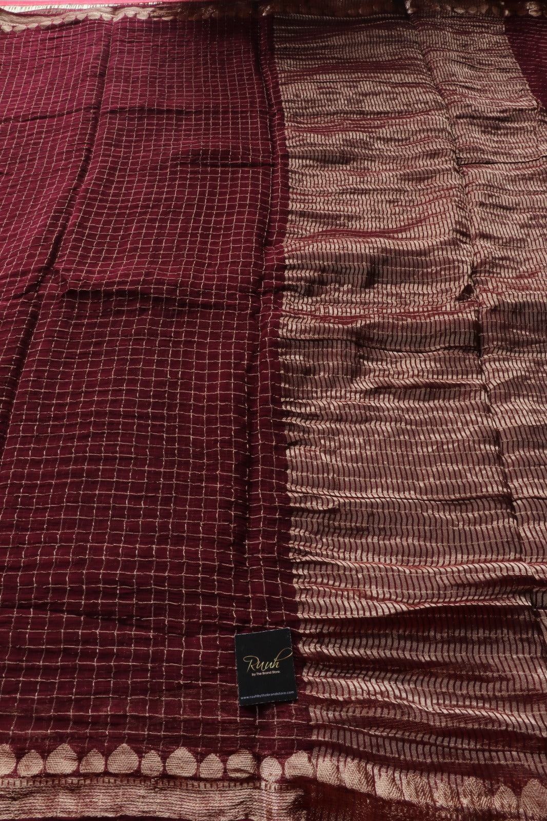 WINE VISCOSE CHECK SAREE