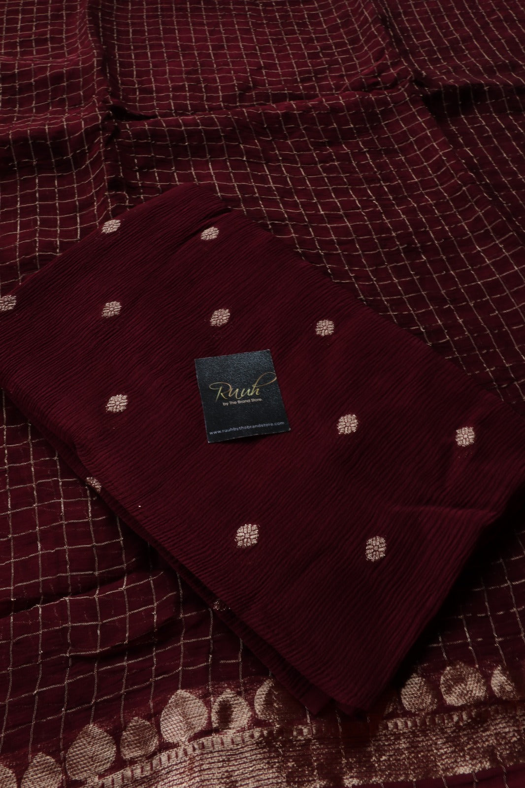 WINE VISCOSE CHECK SAREE