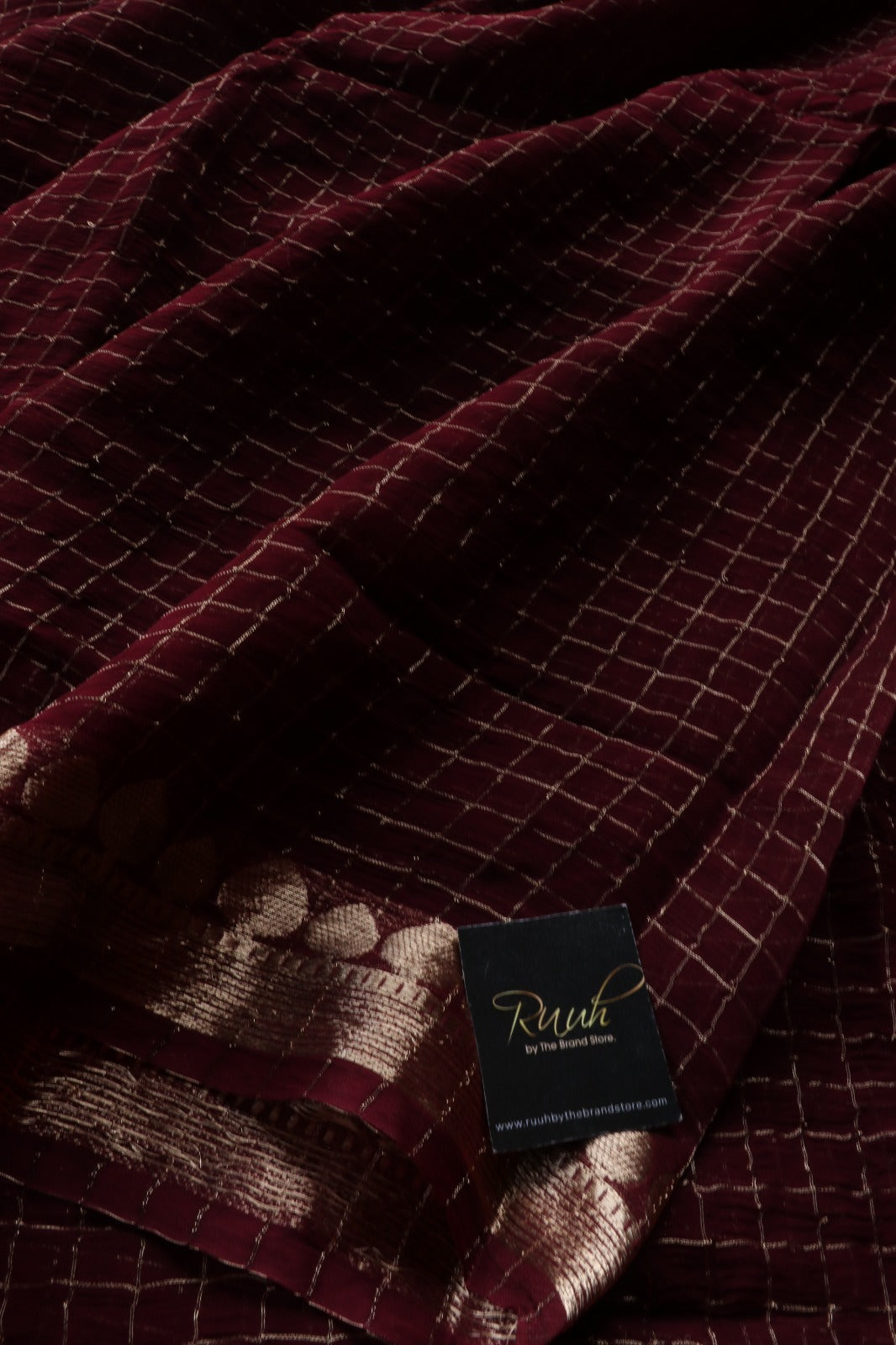 WINE VISCOSE CHECK SAREE