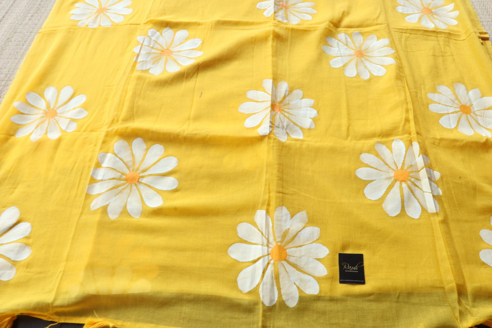 YELLOW MULMUL DAISY HANDPAINT SAREE - TBS26MD
