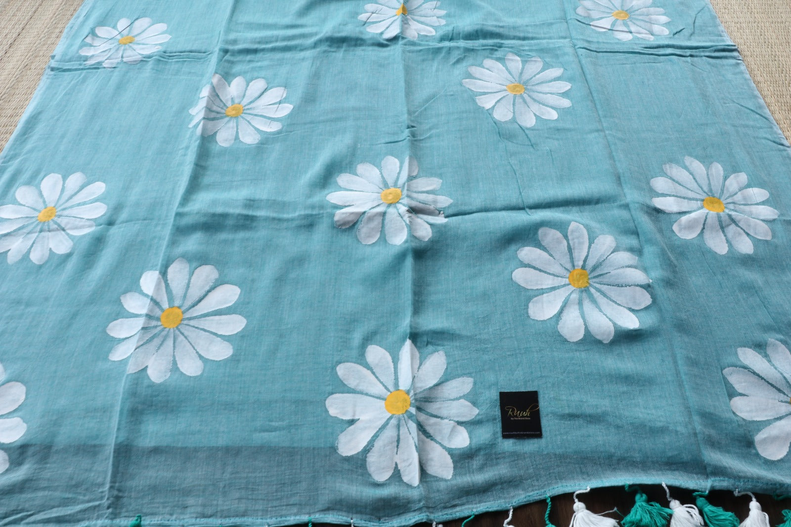 SEA GREEN MULMUL DAISY HANDPAINT SAREE - TBS26MD