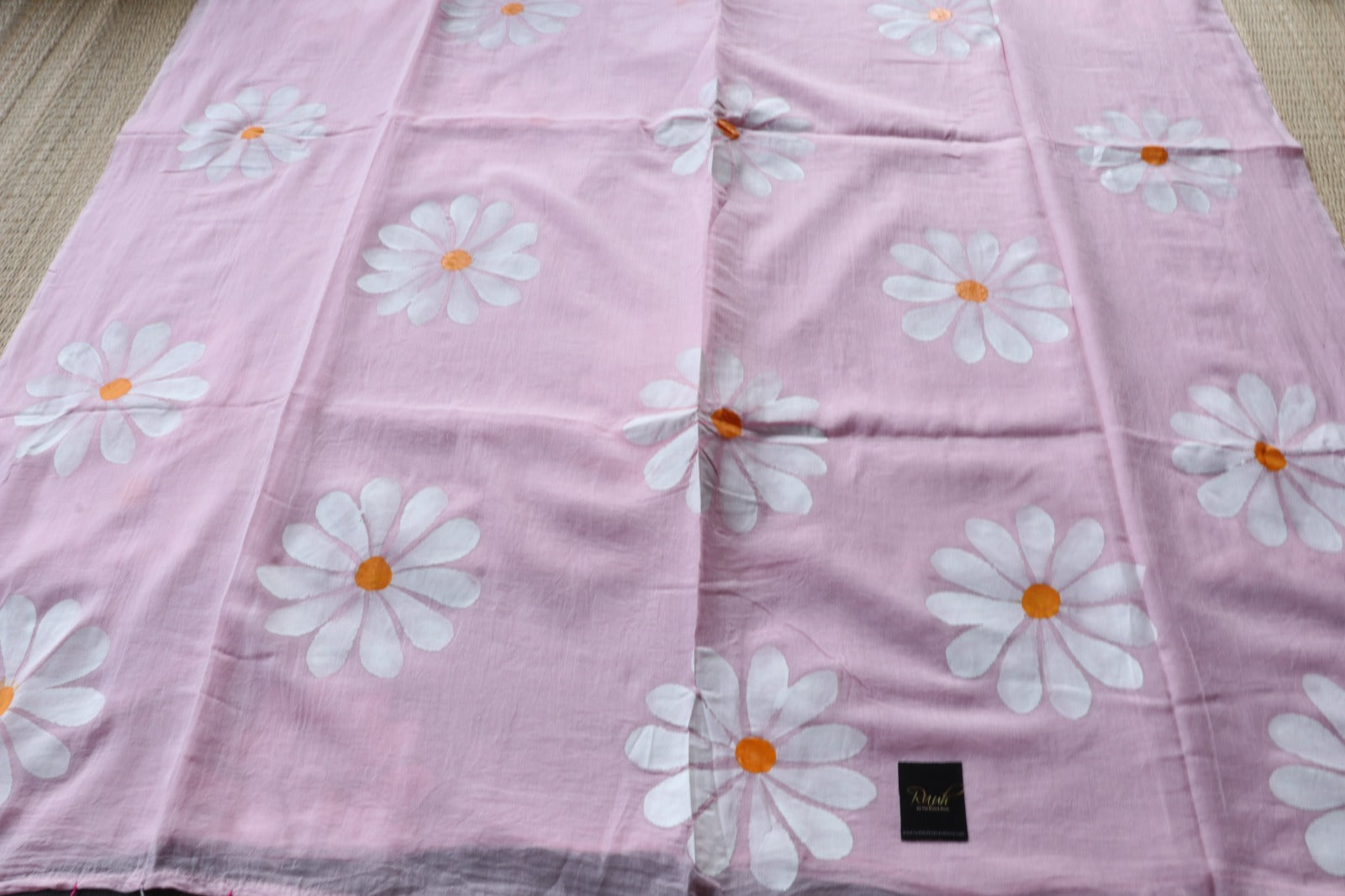 BABY PINK  MULMUL DAISY HANDPAINT SAREE