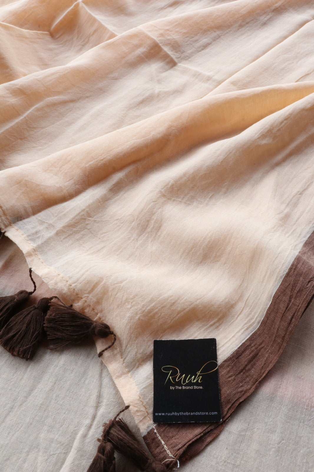 CREAM - BROWN PLAIN MULMUL SAREE