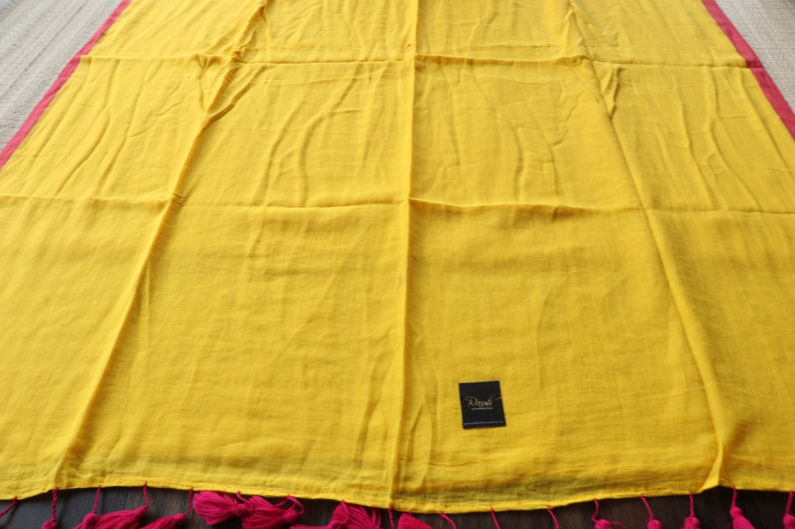 YELLOW- PINK PLAIN MULMUL SAREE