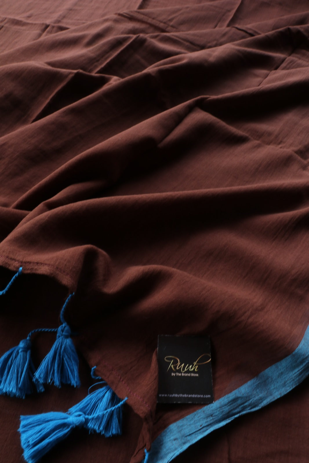 BROWN - BLUE PLAIN MULMUL SAREE
