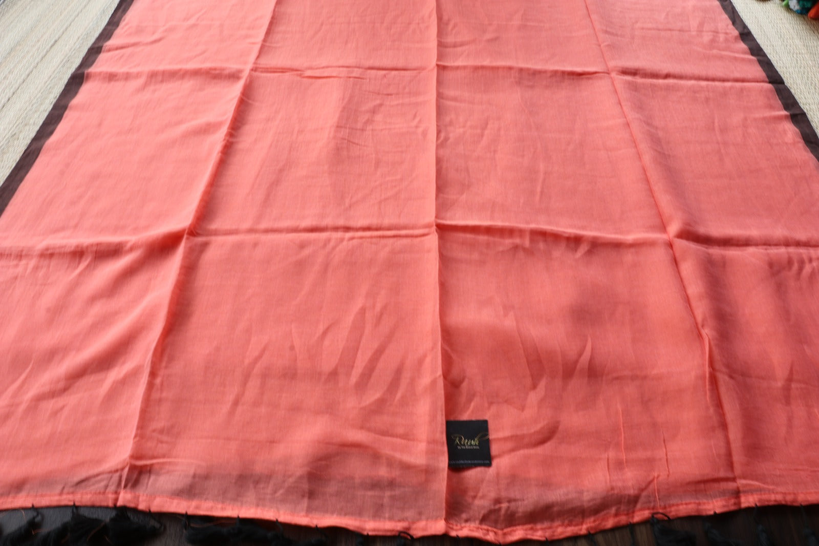 PEACH - BROWN PLAIN MULMUL SAREE