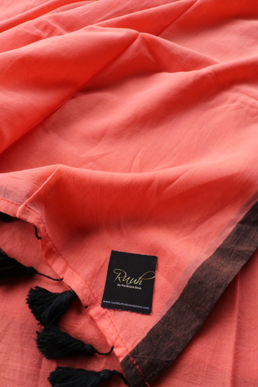 PEACH - BROWN PLAIN MULMUL SAREE