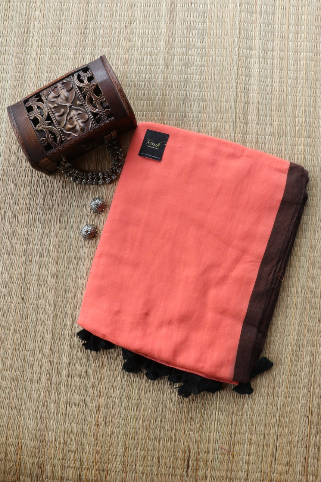 PEACH - BROWN PLAIN MULMUL SAREE