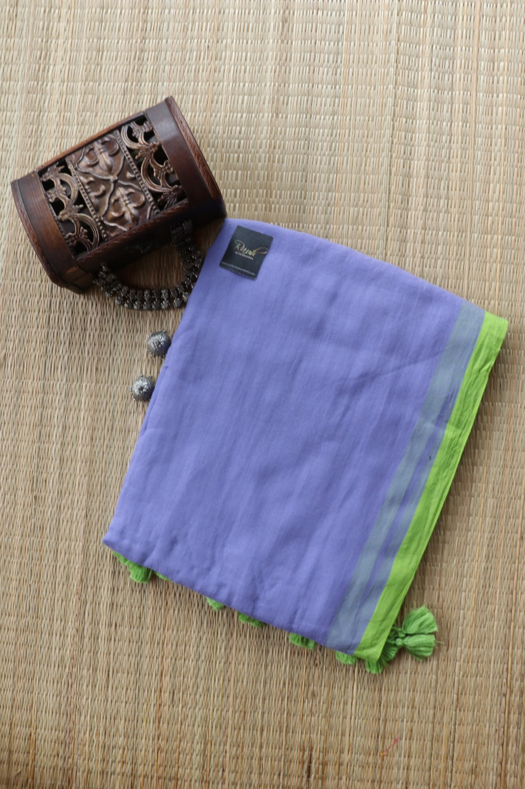 LAVENDER - GREEN PLAIN MULMUL SAREE
