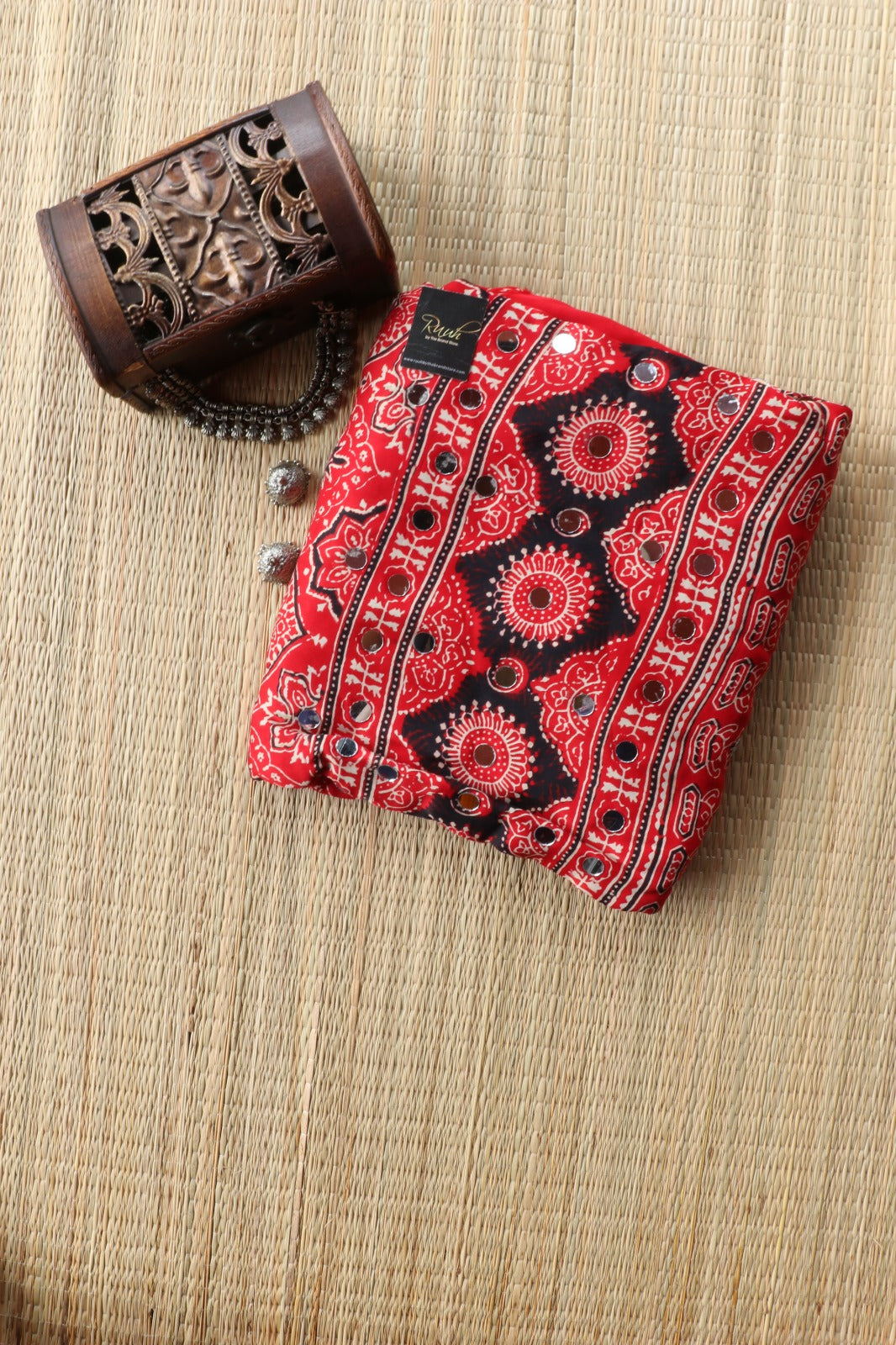 AJRAKH MODAL SILK WITH MIRROR WORK