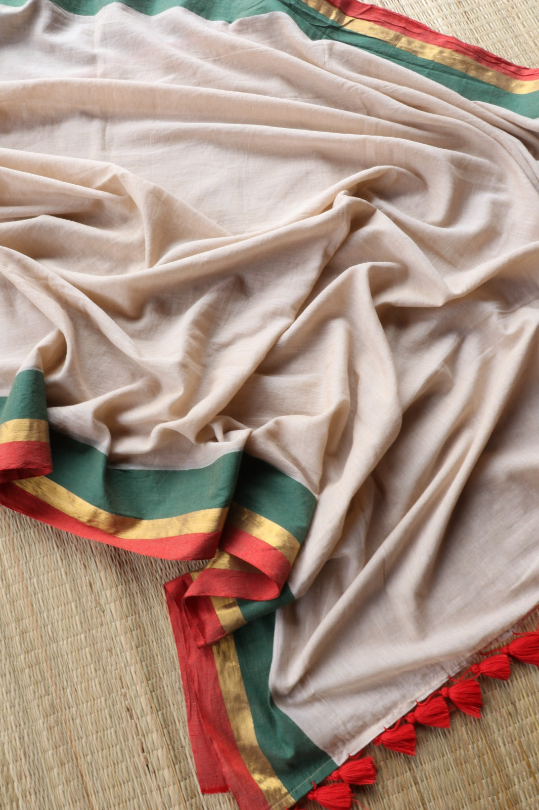 MUL COTTON SAREE WITH TRI COLOUR BORDER