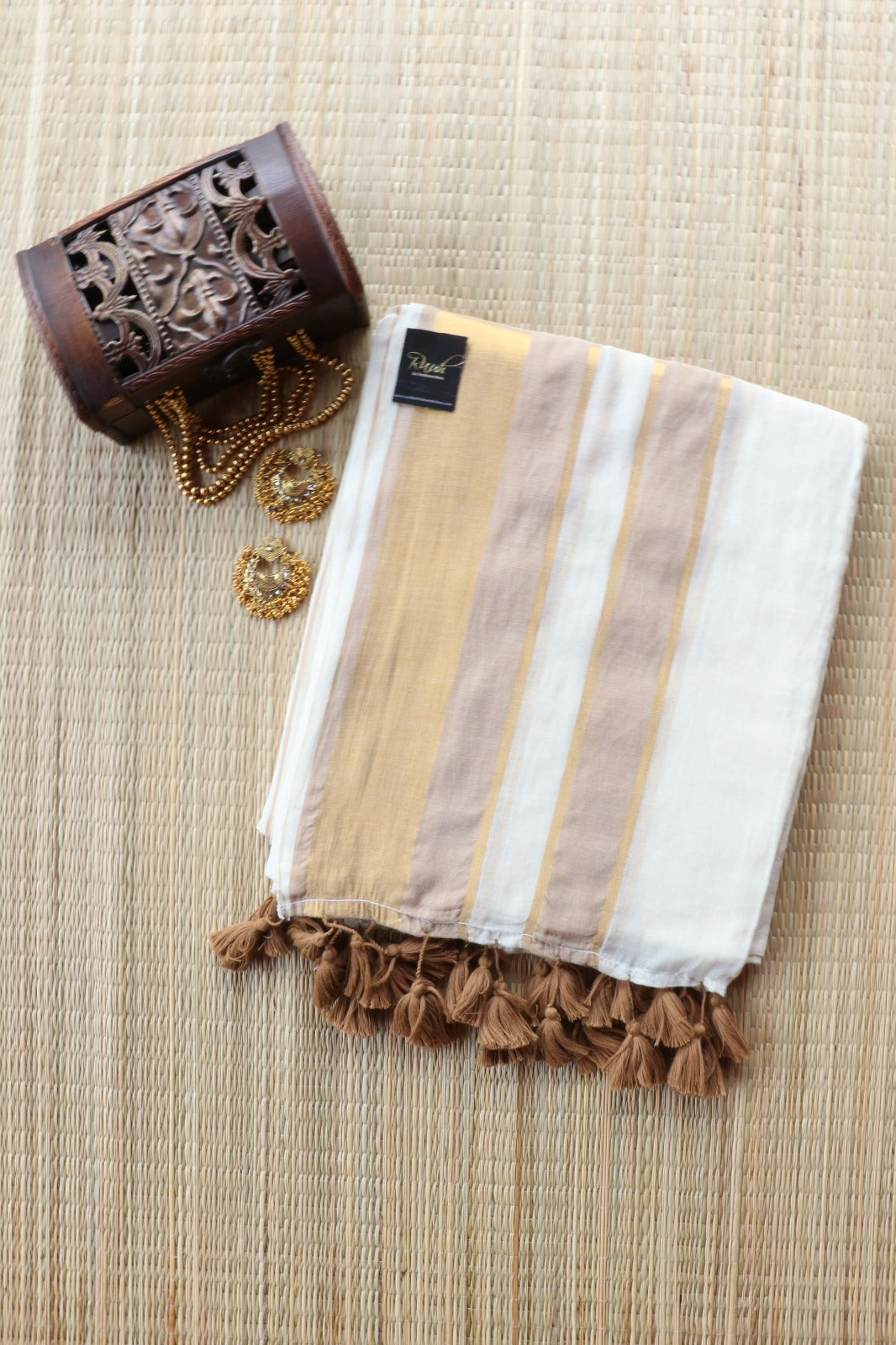 MUL COTTON WITH BROWN GOLD BORDER-TBS26VC