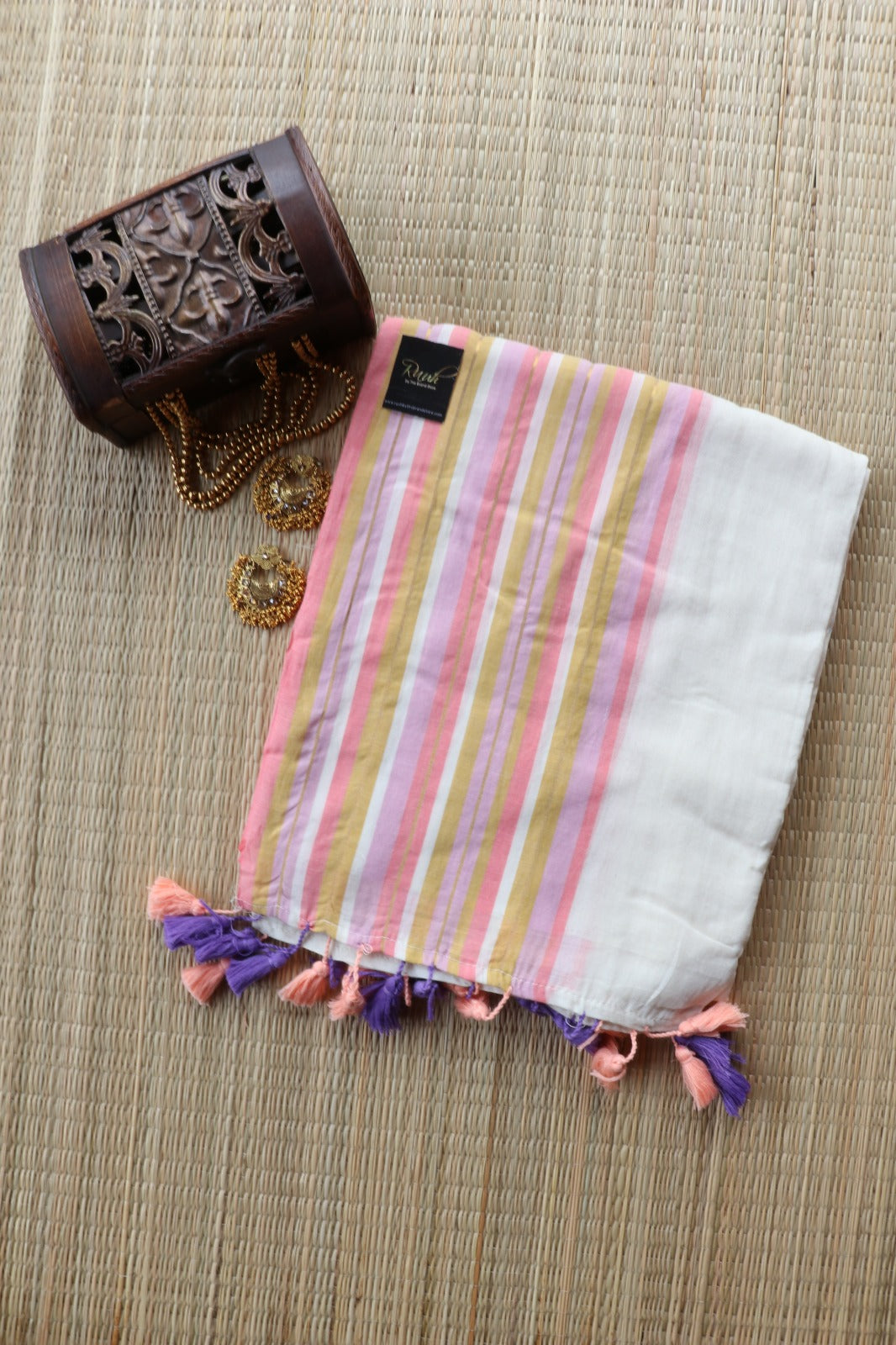 MUL COTTON WITH PEACH YELLOW BORDER-TBS26VC
