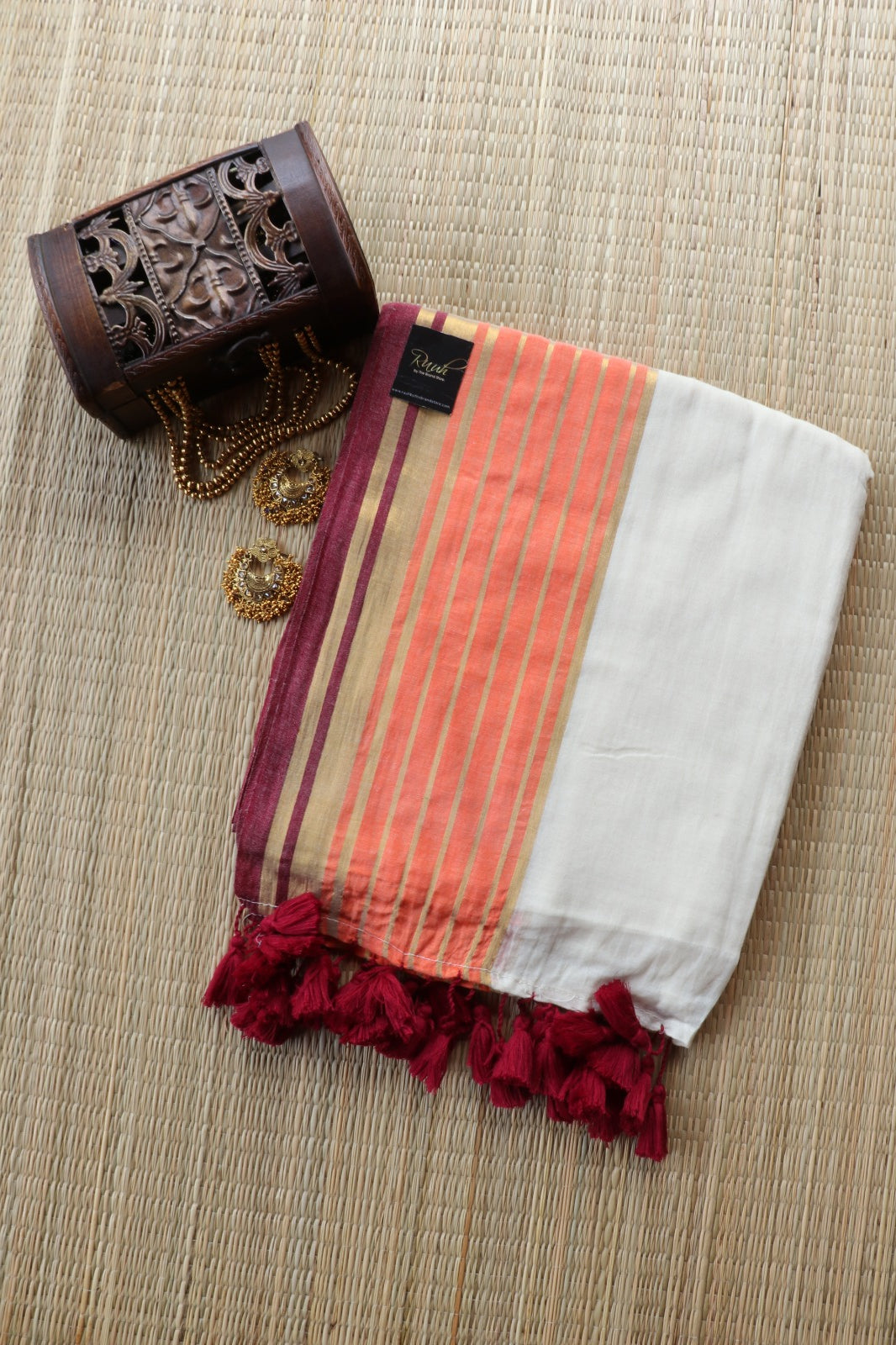 MUL COTTON WITH ORANGE MAROON BORDER-TBS26VC
