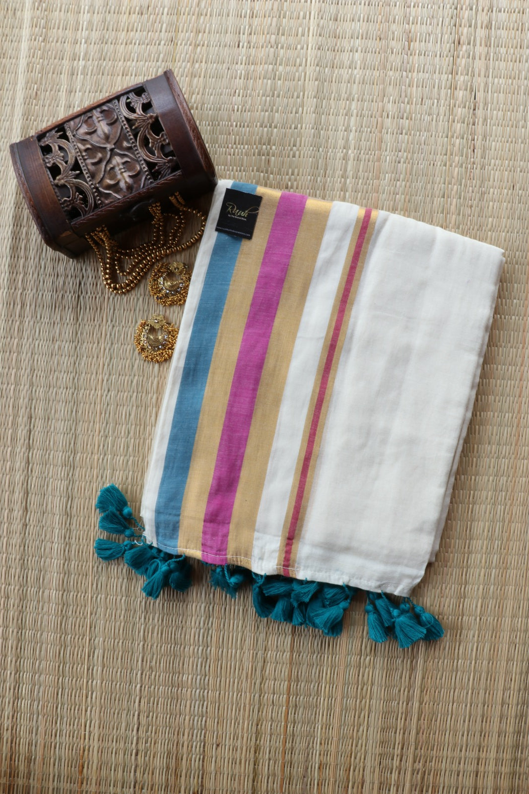 MUL COTTON WITH BLUE & PINK BORDER-TBS26VC
