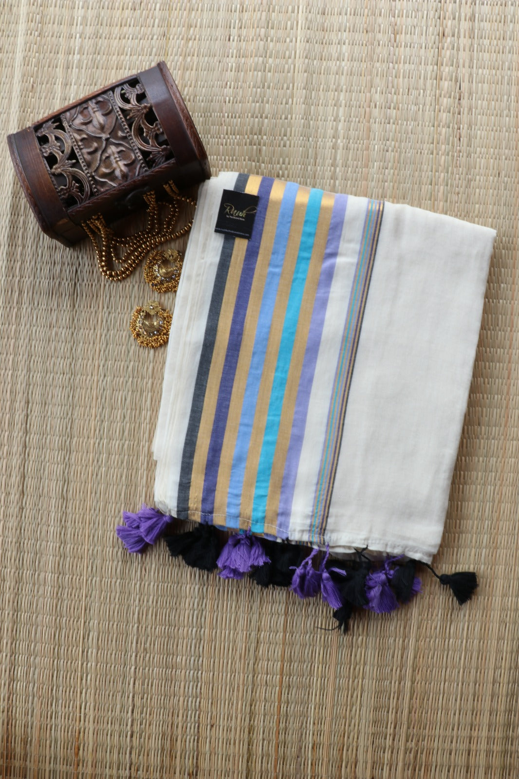 MUL COTTON WITH BLUE & BLACK BORDER-TBS26VC