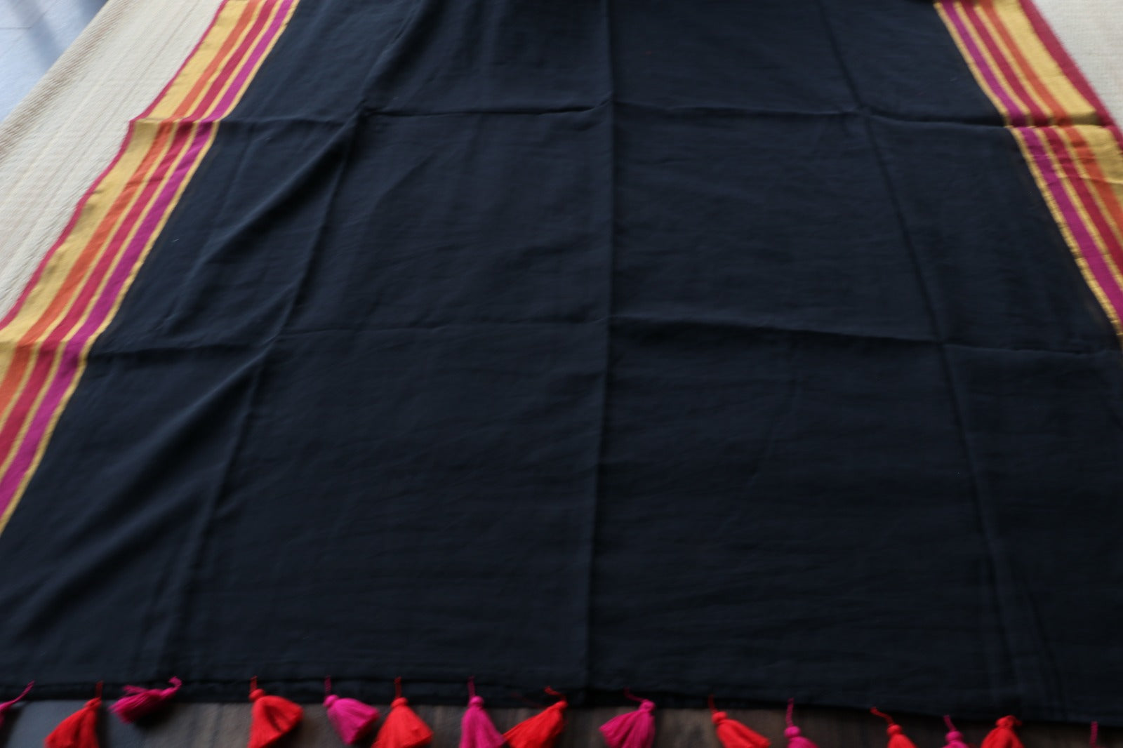 BLACK MUL COTTON WITH MULTICOLOUR BORDER-TBS26VC