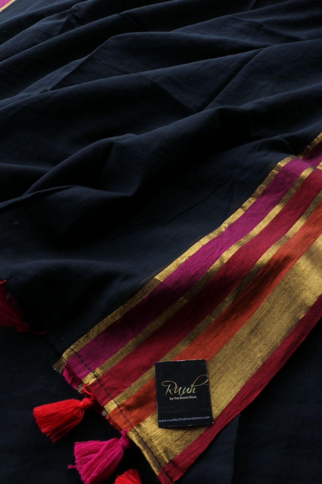 BLACK MUL COTTON WITH MULTICOLOUR BORDER-TBS26VC