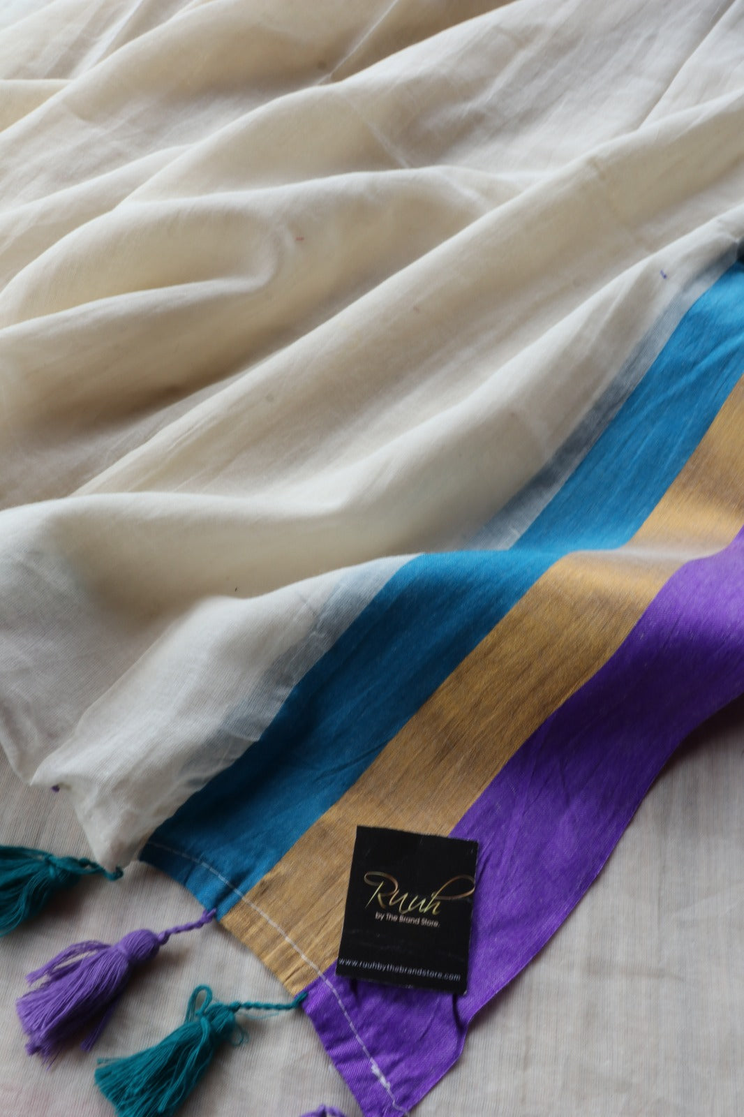 MUL COTTON WITH BLUE & LAVENDER BORDER-TBS26VC