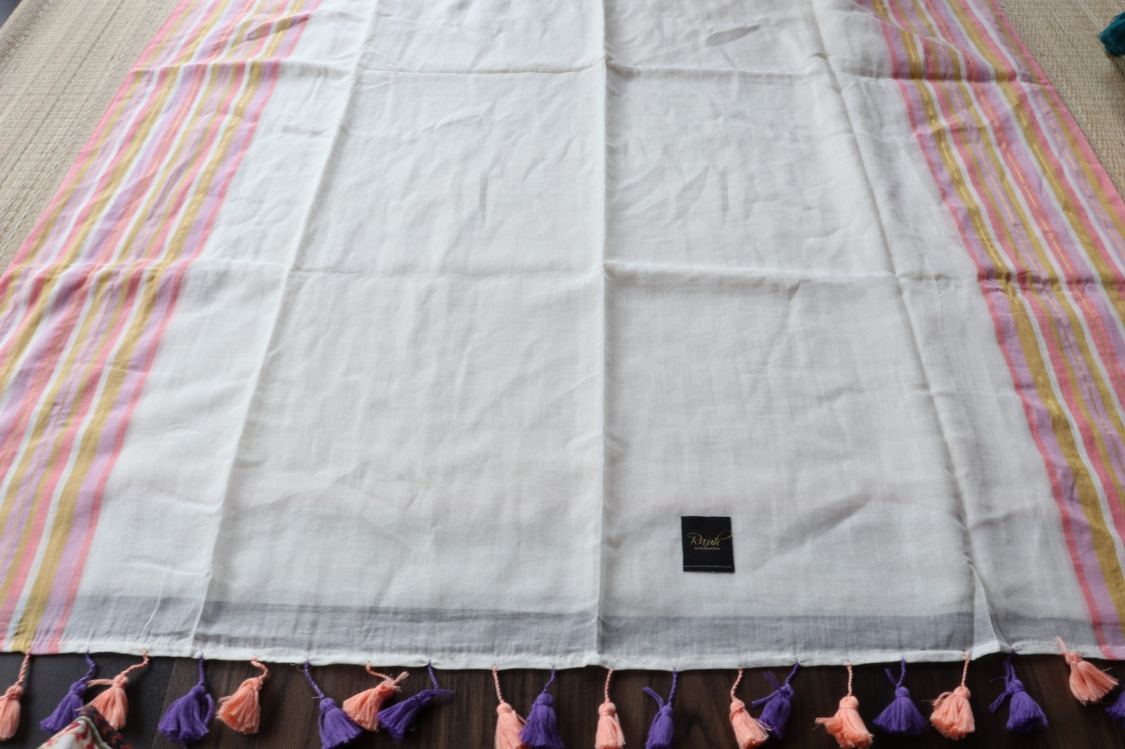 MUL COTTON WITH PEACH YELLOW BORDER-TBS26VC