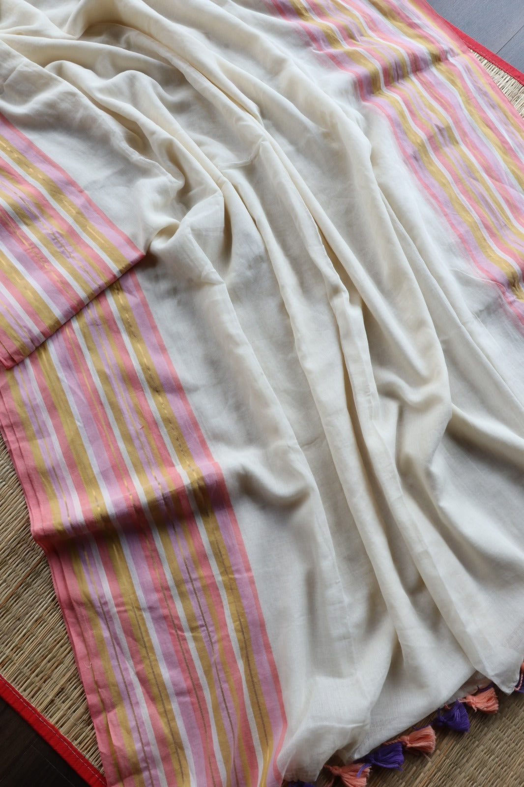 MUL COTTON WITH PEACH YELLOW BORDER-TBS26VC