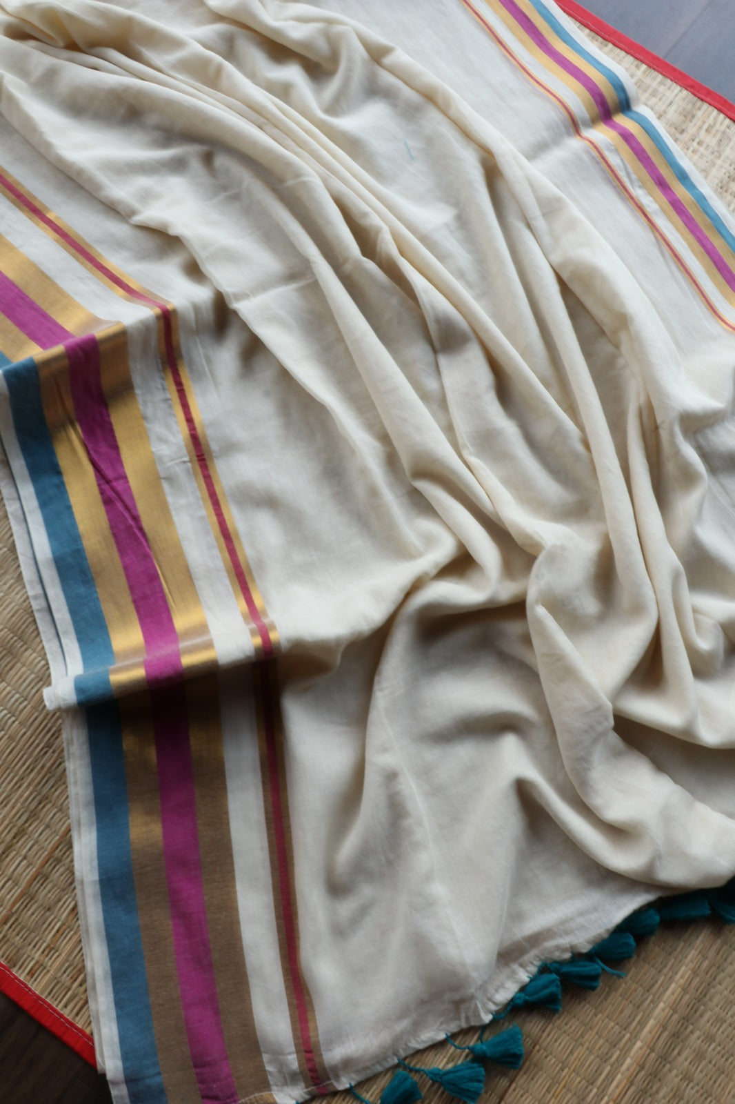 MUL COTTON WITH BLUE & PINK BORDER-TBS26VC