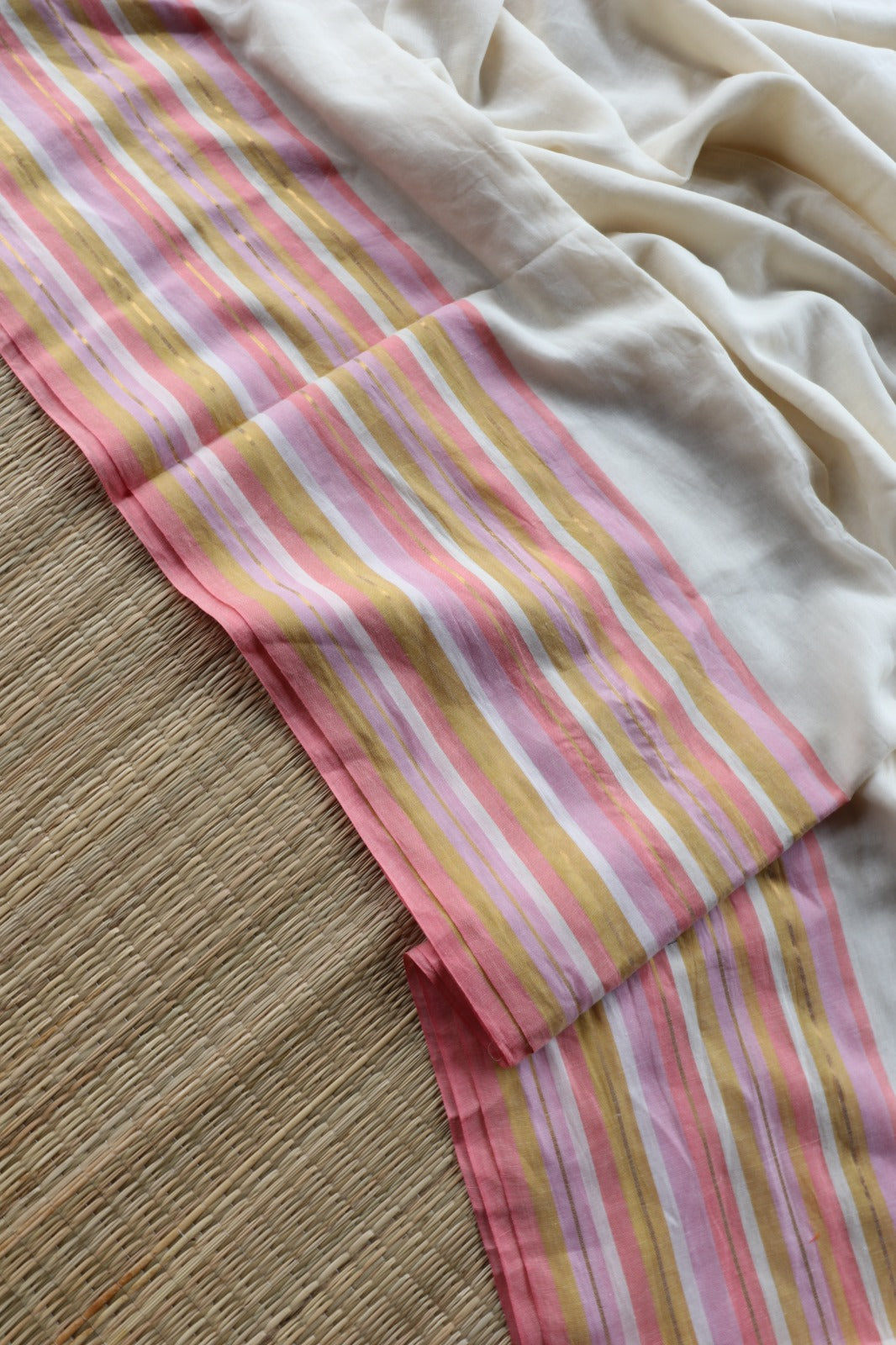 MUL COTTON WITH PEACH YELLOW BORDER-TBS26VC