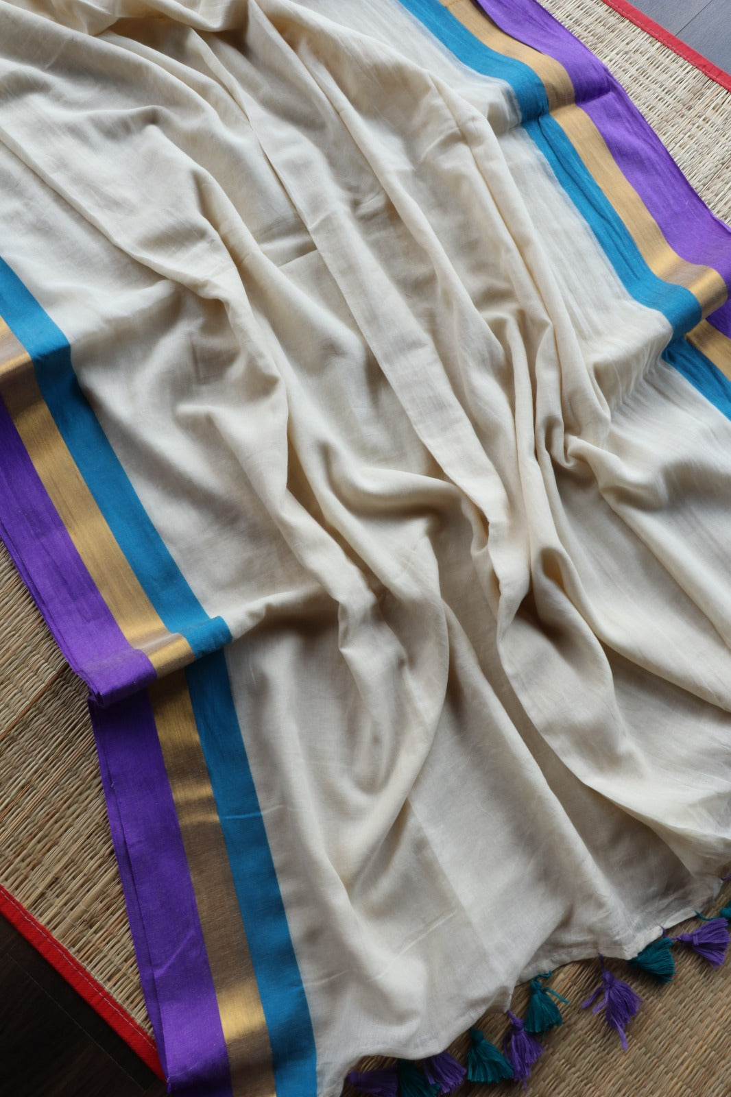 MUL COTTON WITH BLUE & LAVENDER BORDER-TBS26VC