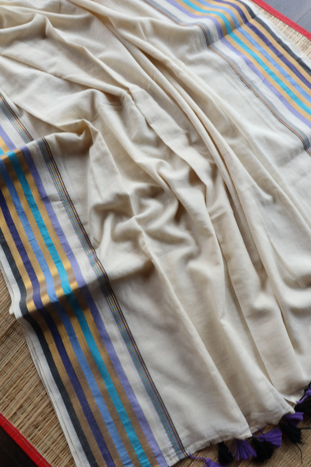 MUL COTTON WITH BLUE & BLACK BORDER-TBS26VC