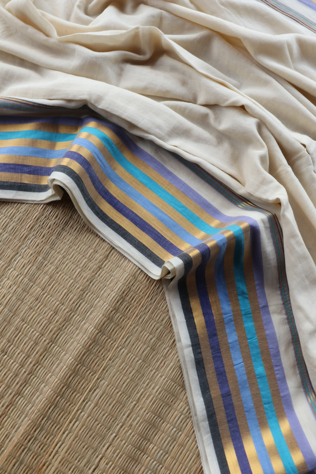 MUL COTTON WITH BLUE & BLACK BORDER-TBS26VC