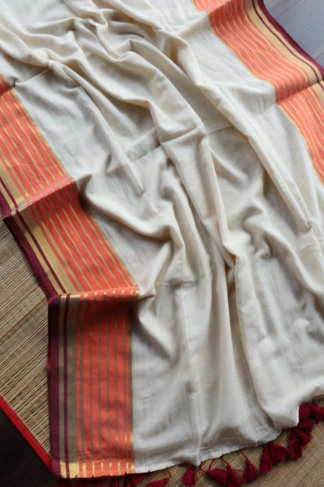 MUL COTTON WITH ORANGE MAROON BORDER-TBS26VC
