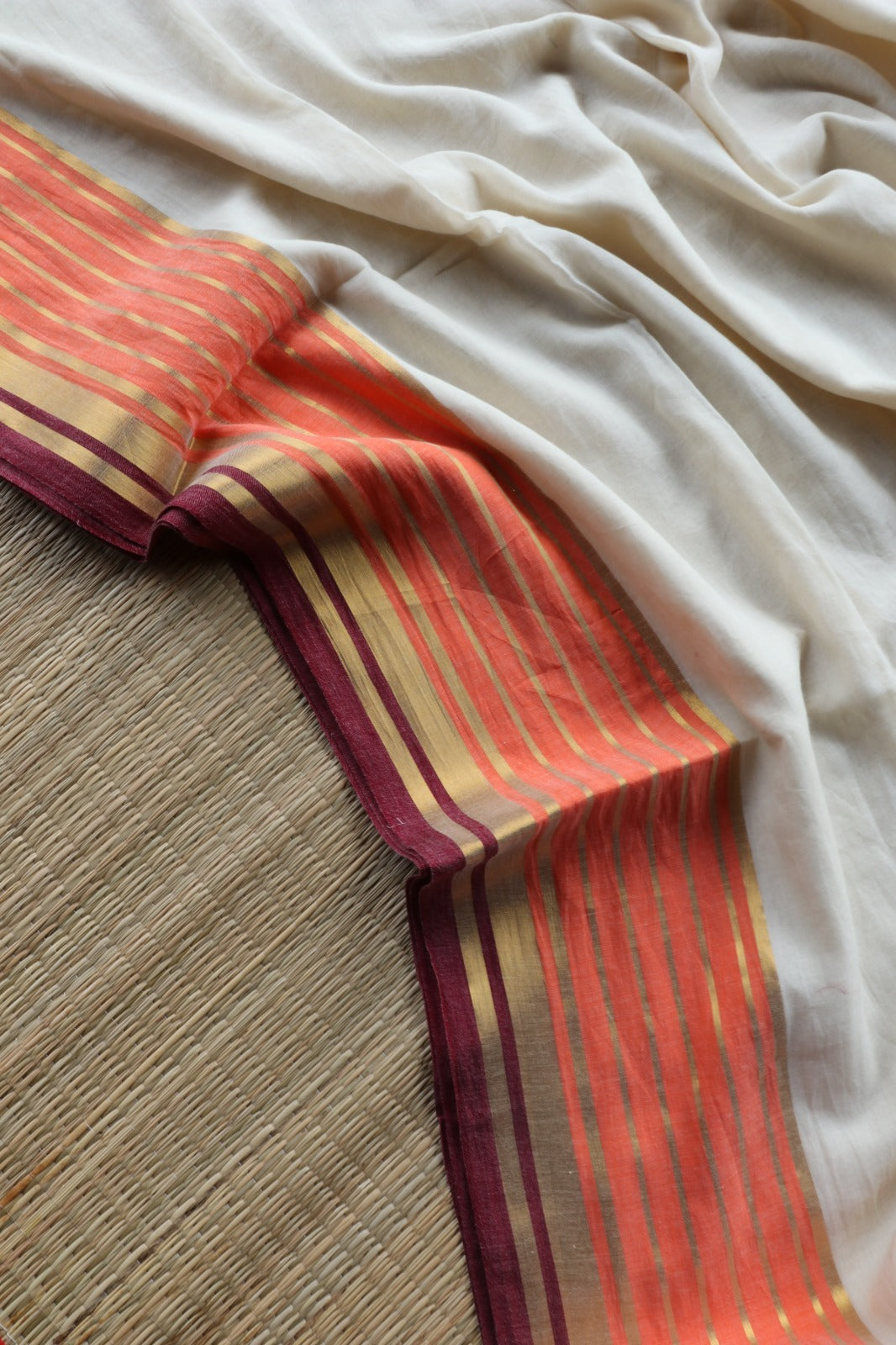 MUL COTTON WITH ORANGE MAROON BORDER-TBS26VC