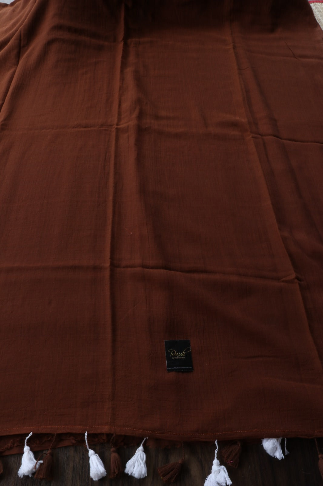 DARK BROWN PLAIN MULMUL SAREE