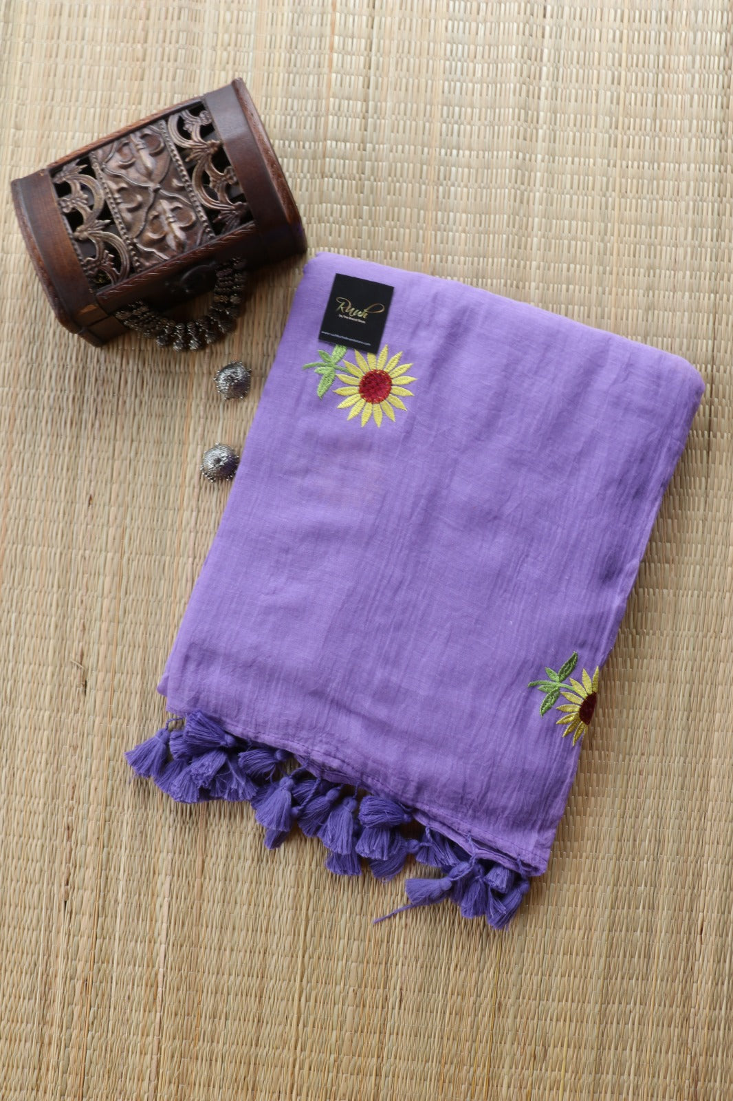 LAVENDER MULMUL SUNFLOWER EMBROIDERY-TBS26MSE