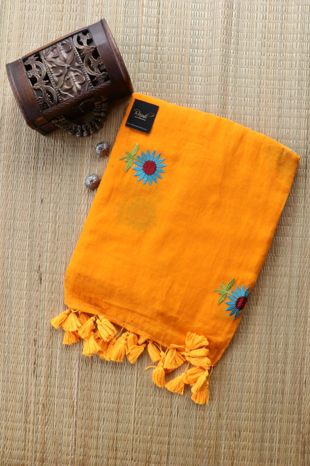 ORANGE MULMUL SUNFLOWER EMBROIDERY-TBS26MSE