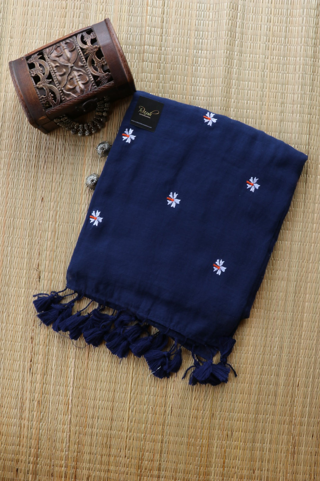 NAVY BLUE  MULMUL PARIJAT EMBROIDERY-TBS26MPE