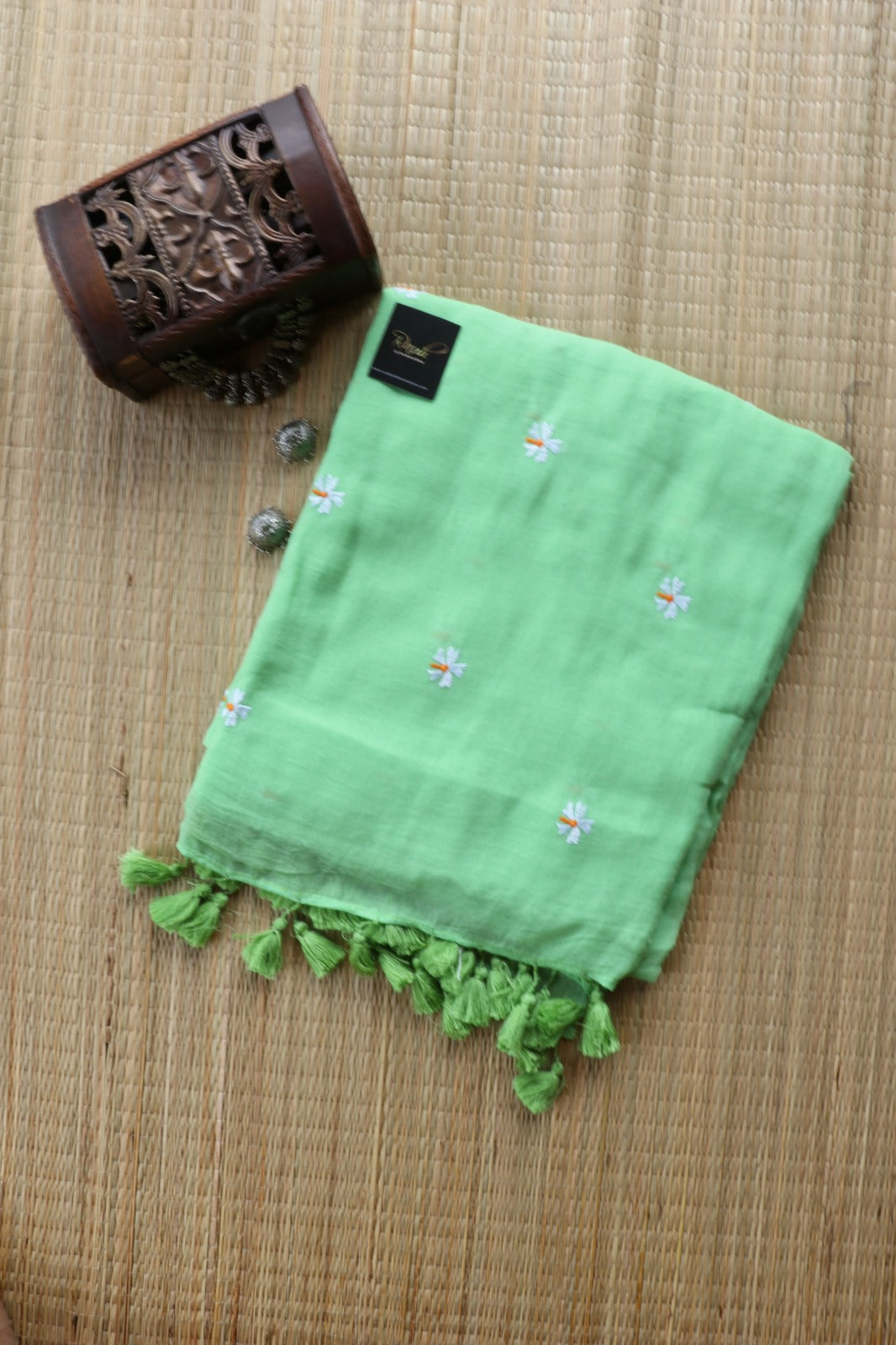 LIGHT GREEN MULMUL PARIJAT EMBROIDERY-TBS26MPE