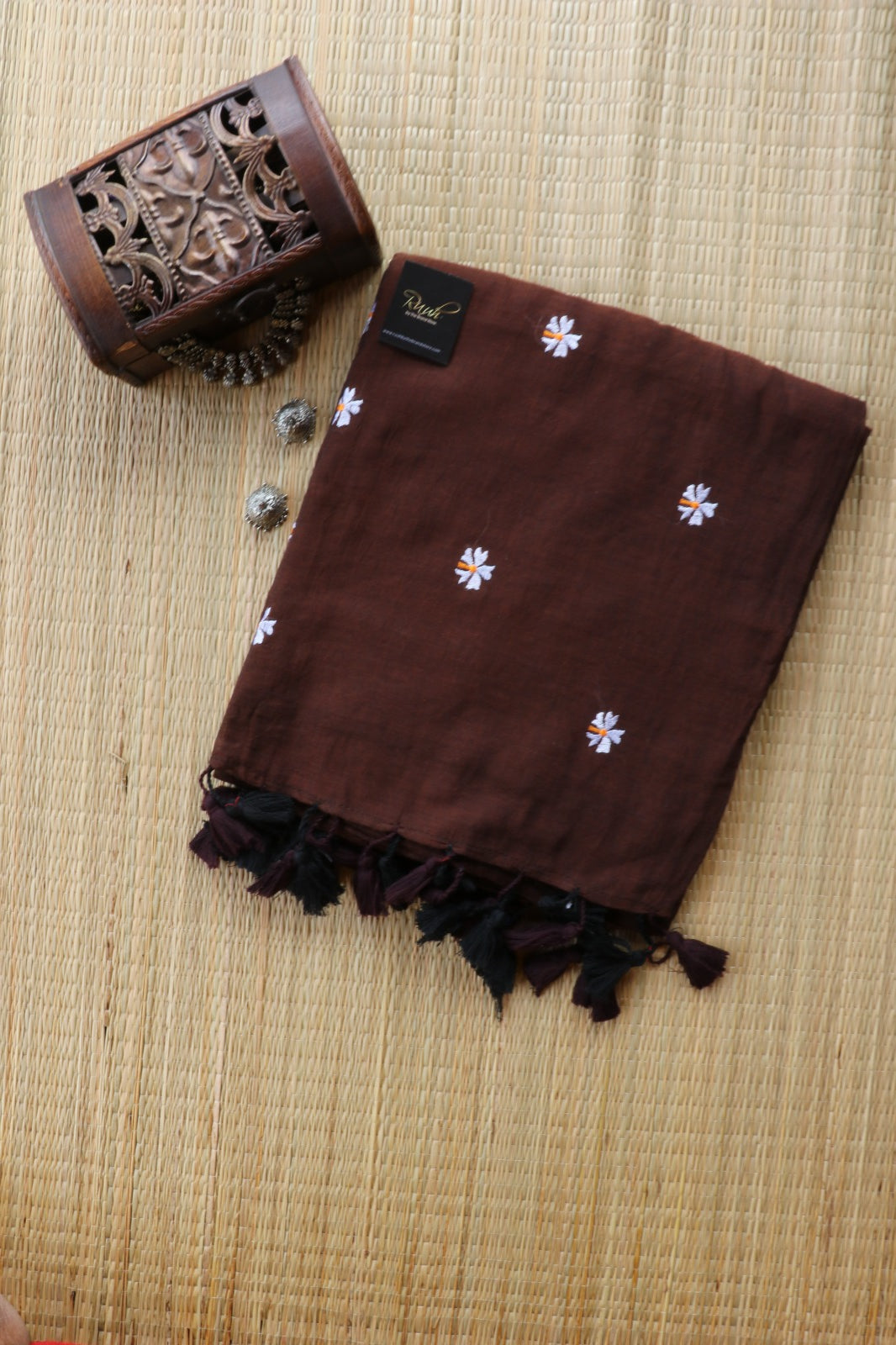DARK COFFEE MULMUL PARIJAT EMBROIDERY-TBS26MPE