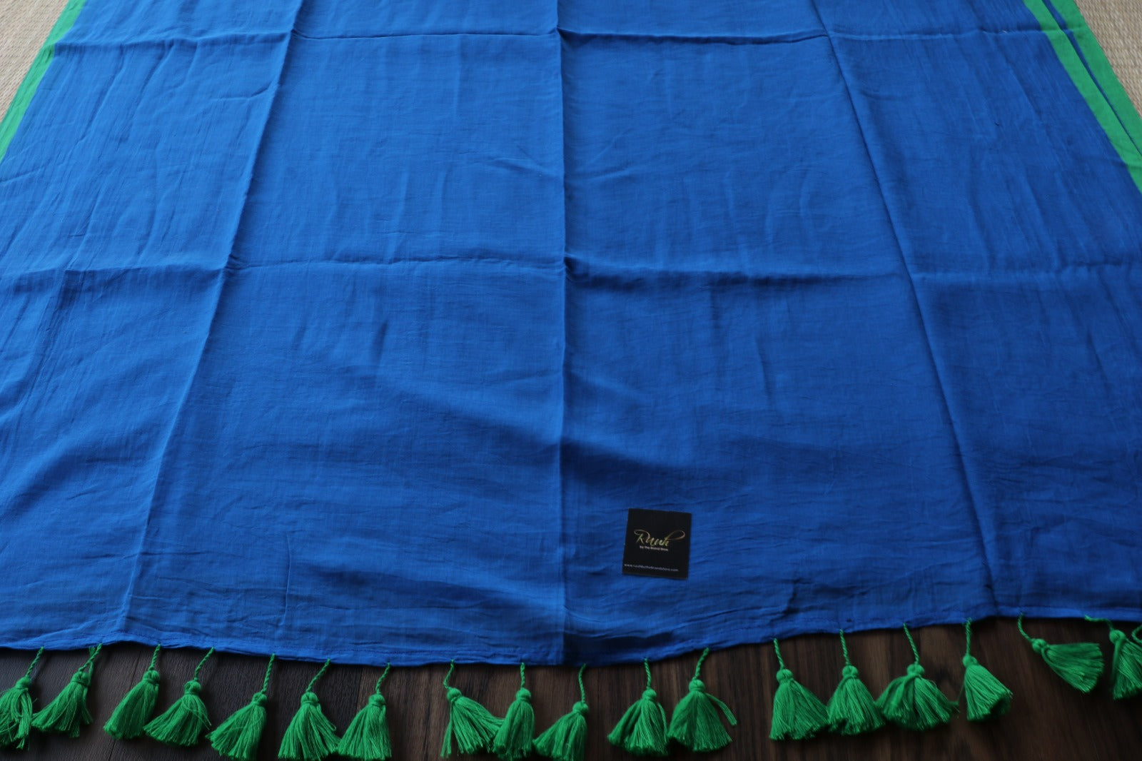 BLUE-GREEN PLAIN MULMUL SAREE-TBS26MP