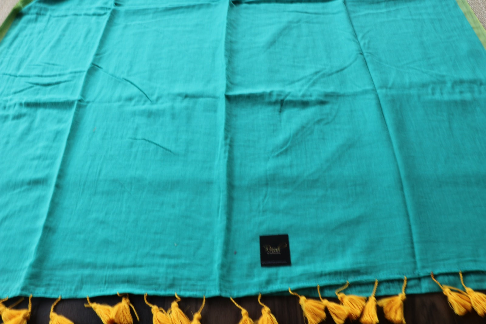 SEA GREEN -YELLOW PLAIN MULMUL SAREE-TBS26MP