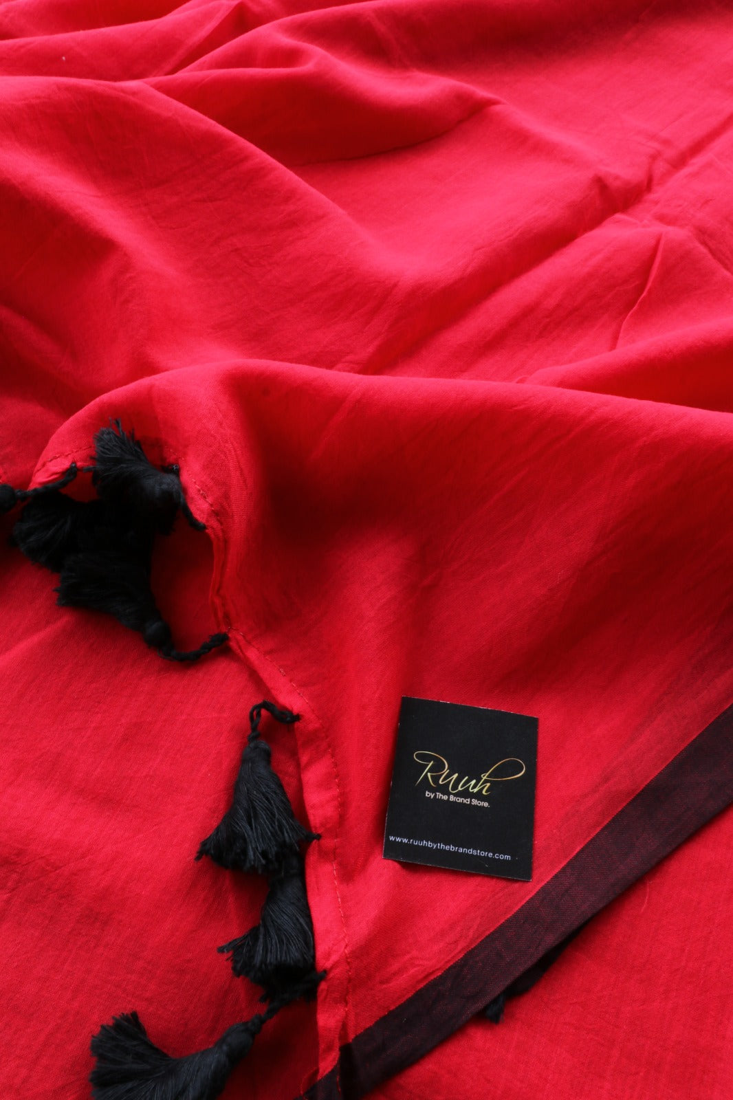 RED - BLACK PLAIN MULMUL SAREE-TBS26MP