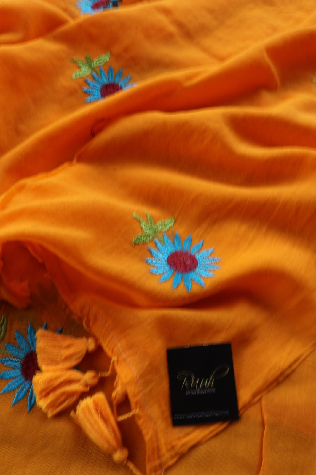 ORANGE MULMUL SUNFLOWER EMBROIDERY-TBS26MSE
