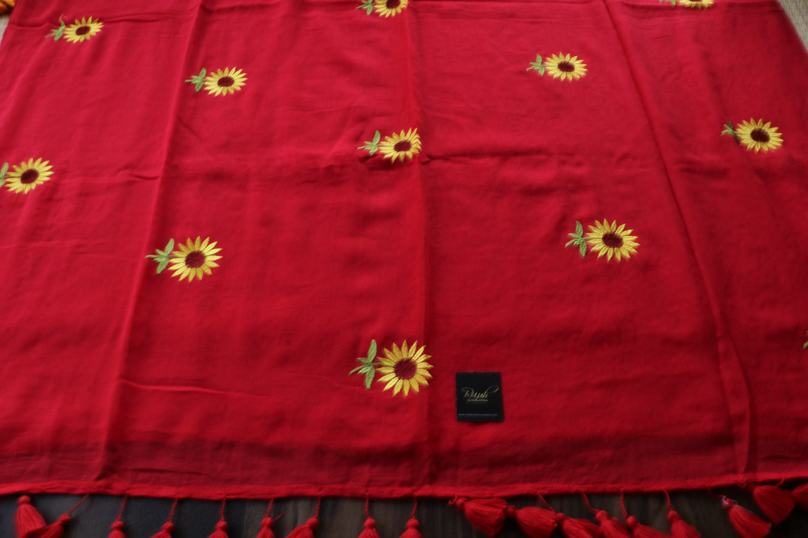 RED MULMUL SUNFLOWER EMBROIDERY-TBS26MSE