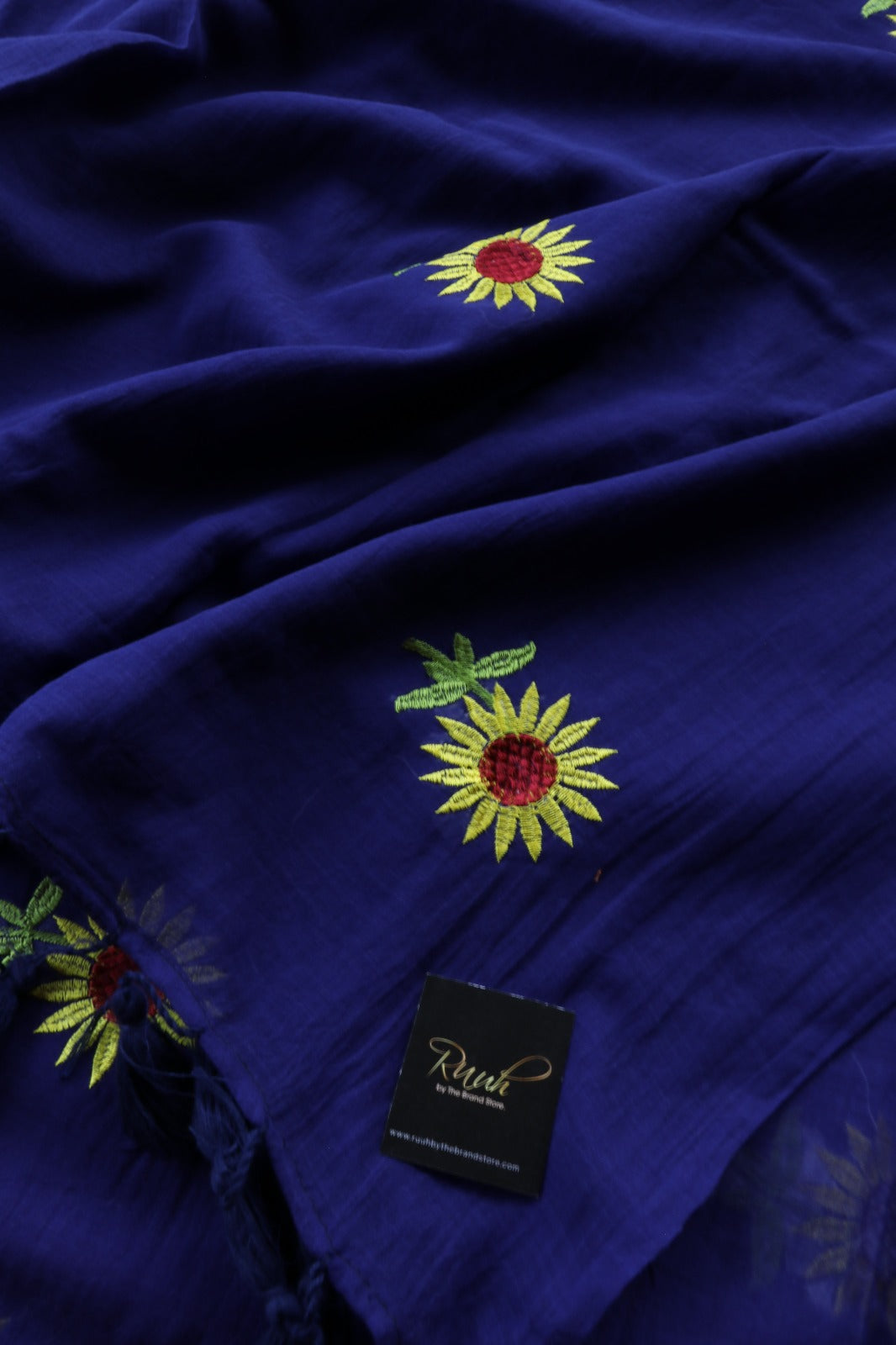 DARK BLUE MULMUL SUNFLOWER EMBROIDERY-TBS26MSE