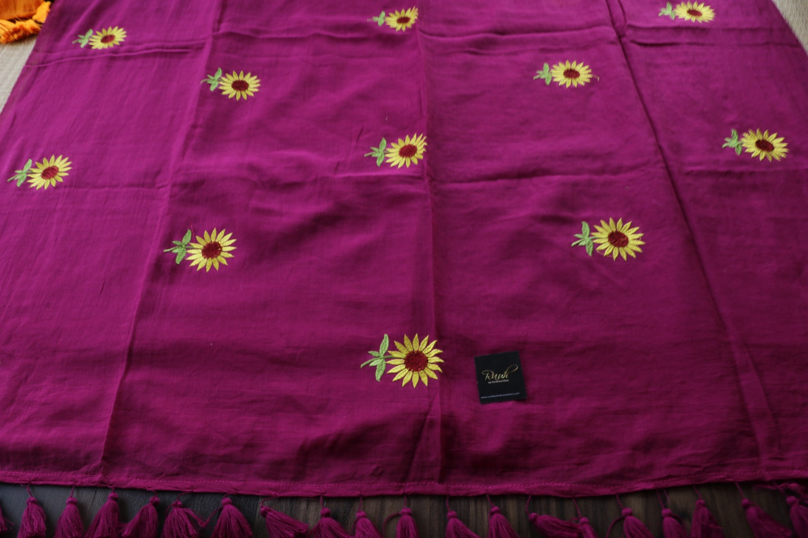 WINE MULMUL SUNFLOWER EMBROIDERY-TBS26MSE