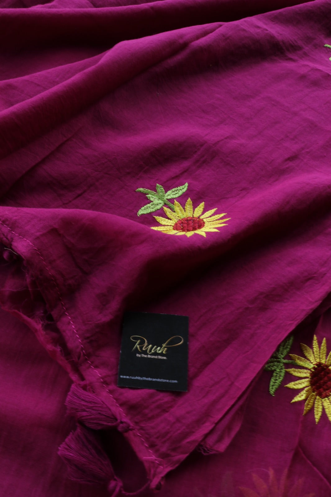 WINE MULMUL SUNFLOWER EMBROIDERY-TBS26MSE