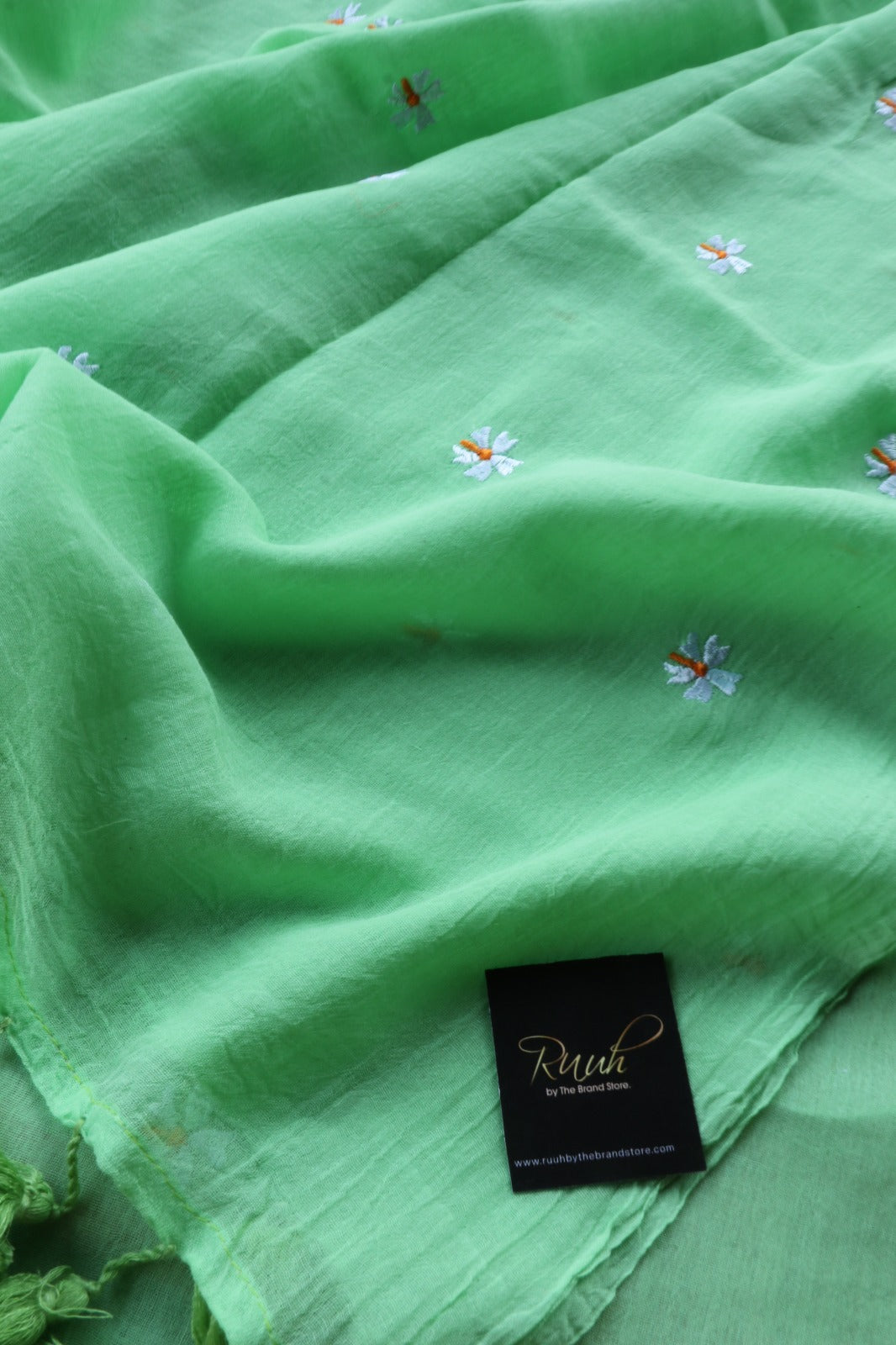 LIGHT GREEN MULMUL PARIJAT EMBROIDERY-TBS26MPE
